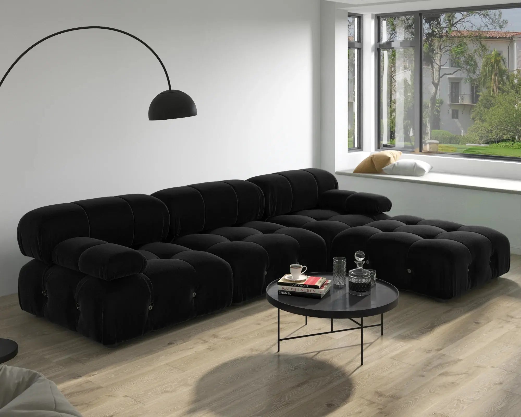 Minimalist Sectional Sofa for Living Room Black Velvet Fabric Modular Couches with Ottomans Comfortable Lounge Couch Sofas Sets KATANA HOUSE