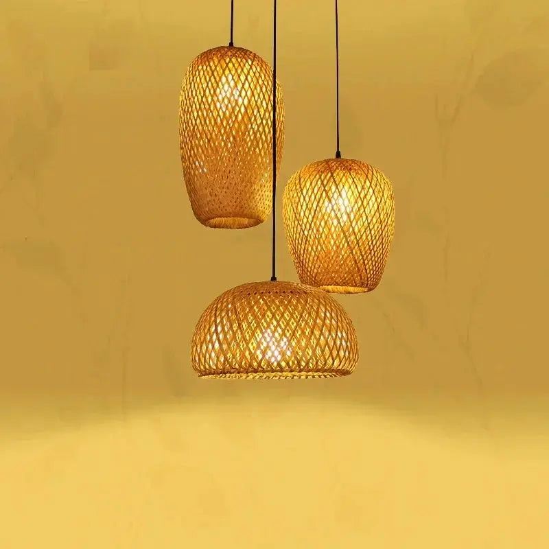 Classic 3Pcs Pendant Lamps Bambooo Wooden E27 Chandeliers Illumination Ceiling Lights Living Room Bedroom Home Lighting Decor KATANA HOUSE