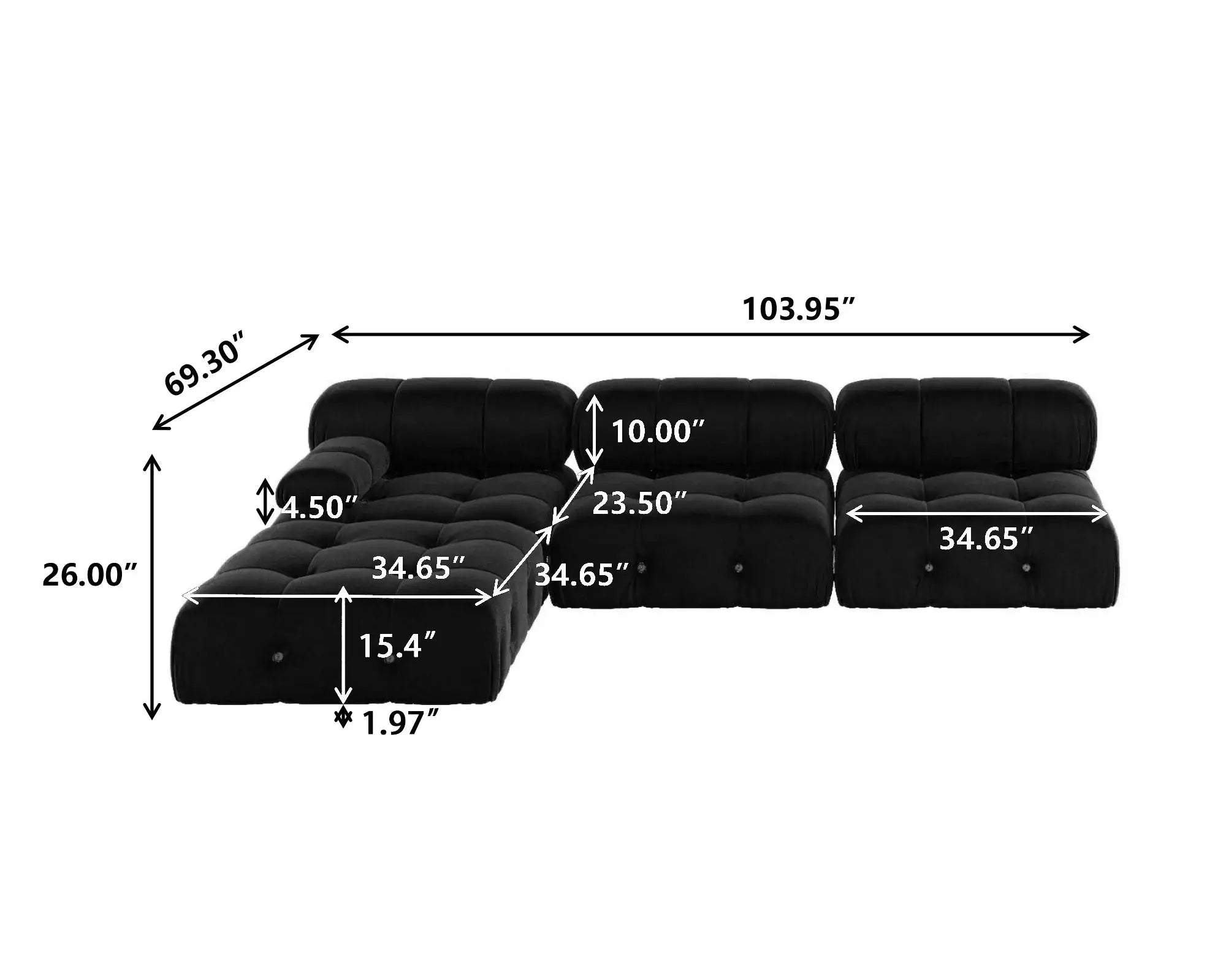 Minimalist Sectional Sofa for Living Room Black Velvet Fabric Modular Couches with Ottomans Comfortable Lounge Couch Sofas Sets KATANA HOUSE
