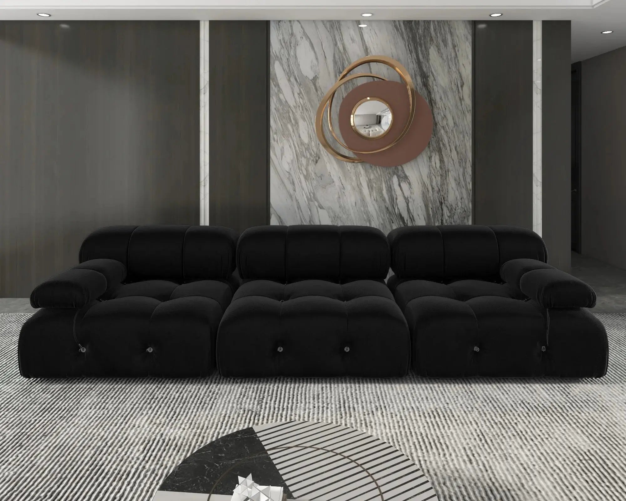 Minimalist Sectional Sofa for Living Room Black Velvet Fabric Modular Couches with Ottomans Comfortable Lounge Couch Sofas Sets KATANA HOUSE