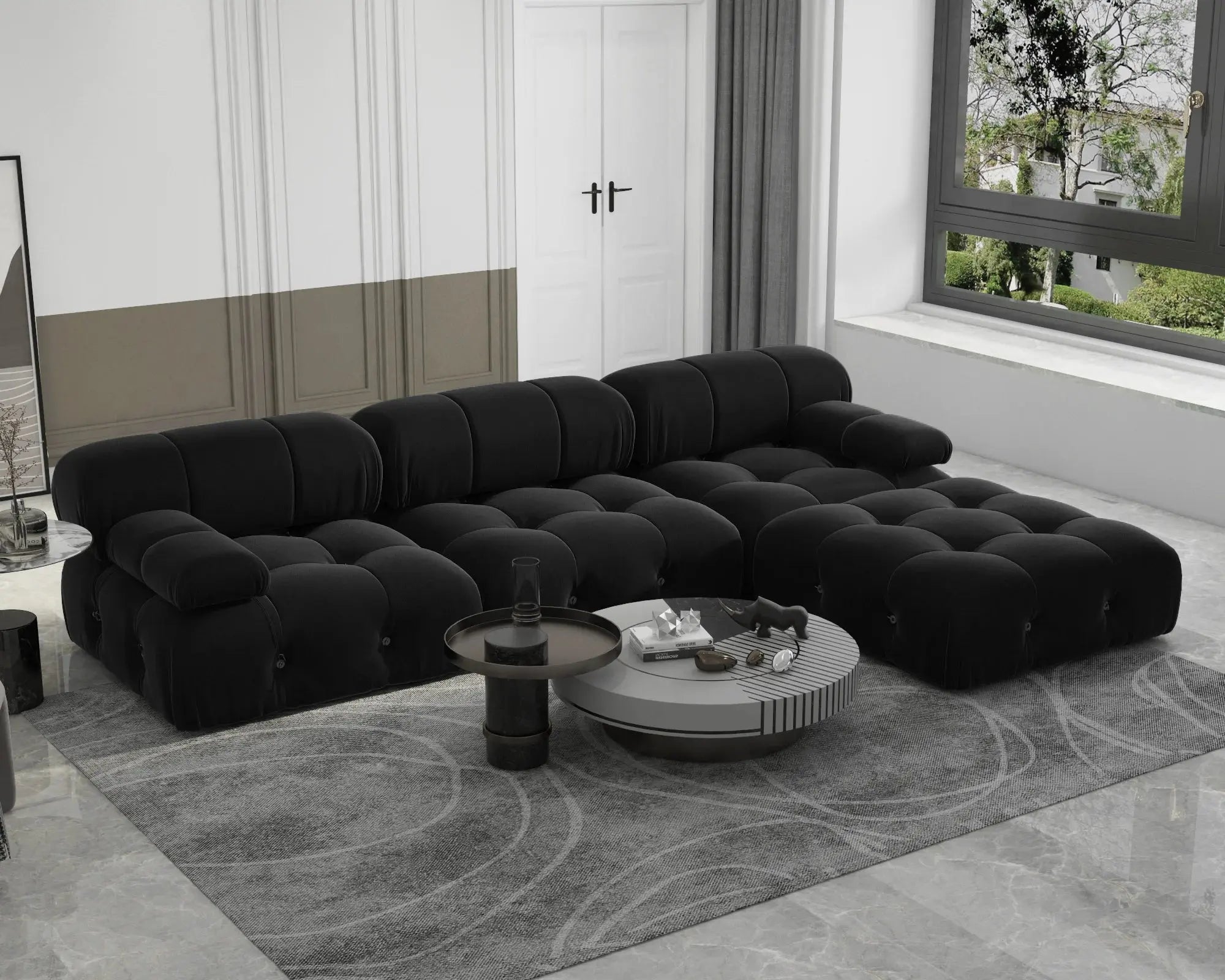 Minimalist Sectional Sofa for Living Room Black Velvet Fabric Modular Couches with Ottomans Comfortable Lounge Couch Sofas Sets KATANA HOUSE