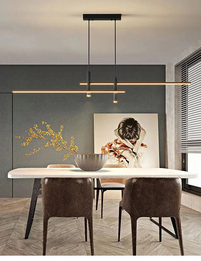 Modern Simple Led Pendant Lights Dining Room Table Lines Light Nordic Creative Bar Counter Long Strip Indoor Lighting Chandelier KATANA HOUSE