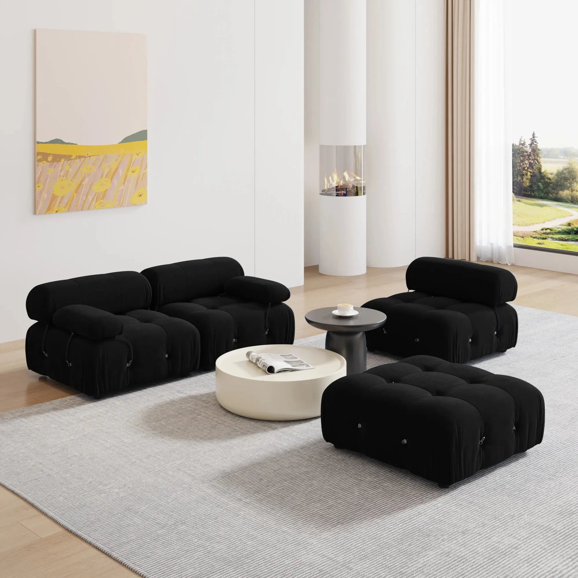 Minimalist Sectional Sofa for Living Room Black Velvet Fabric Modular Couches with Ottomans Comfortable Lounge Couch Sofas Sets KATANA HOUSE