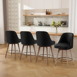 Counter Height Bar Stools Set of 3,Modern Mid-Century Swivel Barstools with Backs and Wood Legs,Linen Fabric Upholstered Bar KATANA HOUSE