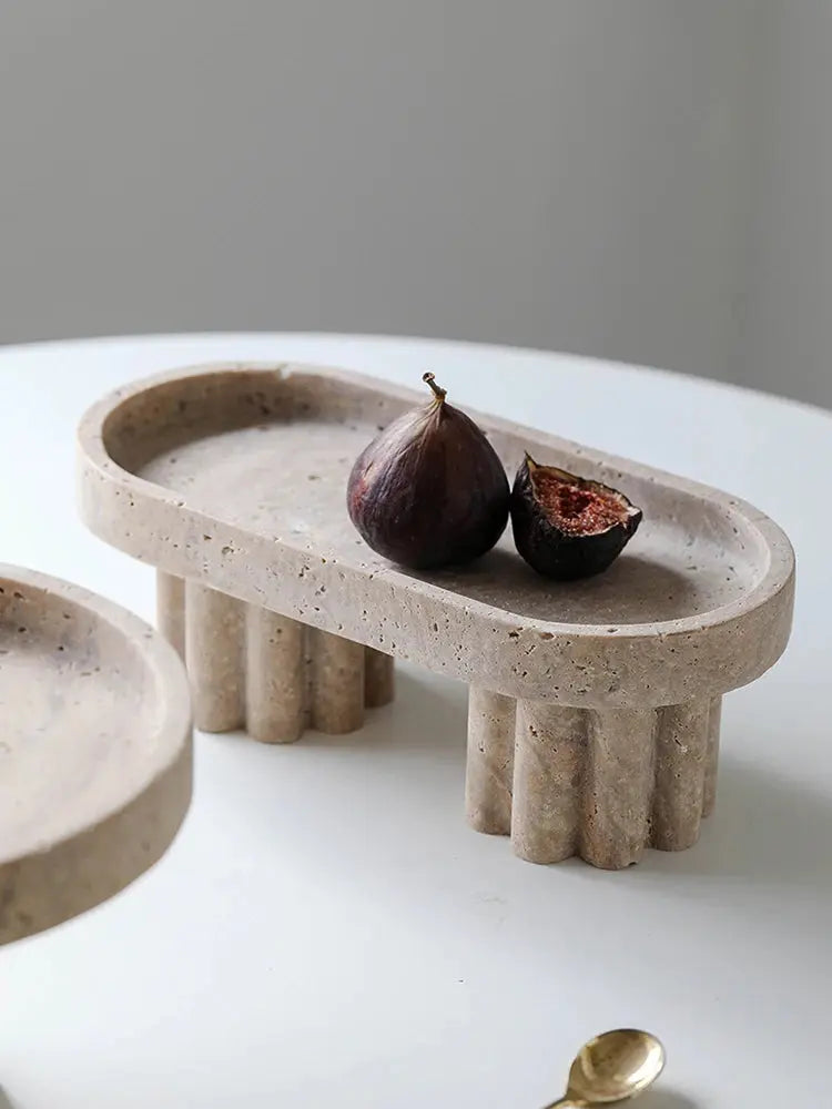 Luxury Marble Serving Tray with Legs, Decorative Travertine Dish for Coffee Table Decor, Stone Vanity Tray for Perfume Candles KATANA HOUSE