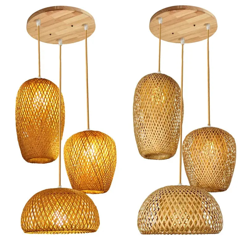 Classic 3Pcs Pendant Lamps Bambooo Wooden E27 Chandeliers Illumination Ceiling Lights Living Room Bedroom Home Lighting Decor KATANA HOUSE