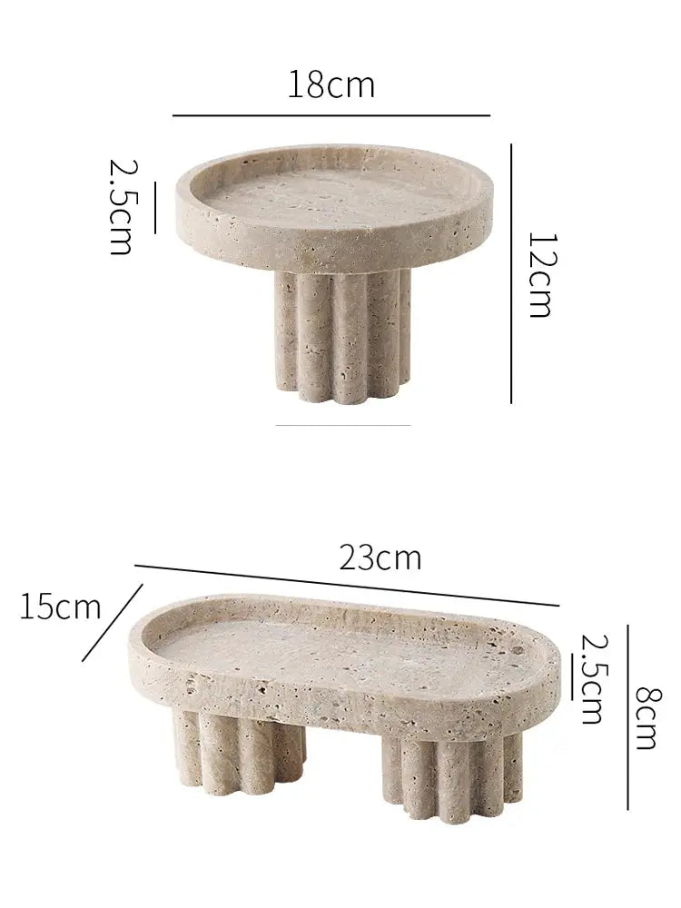 Luxury Marble Serving Tray with Legs, Decorative Travertine Dish for Coffee Table Decor, Stone Vanity Tray for Perfume Candles KATANA HOUSE
