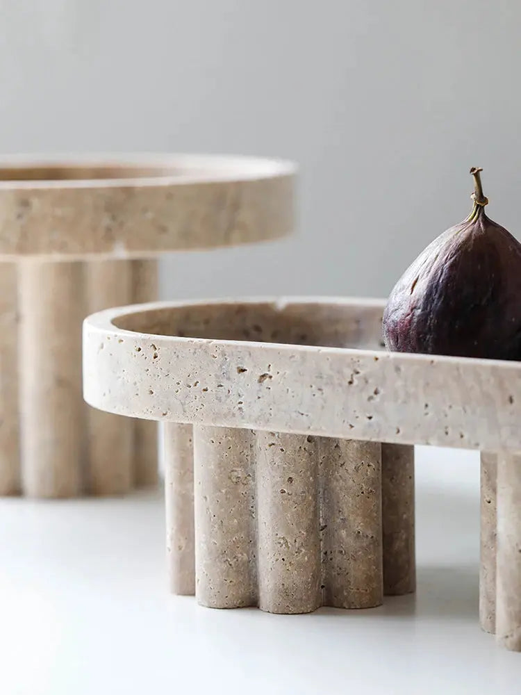 Luxury Marble Serving Tray with Legs, Decorative Travertine Dish for Coffee Table Decor, Stone Vanity Tray for Perfume Candles KATANA HOUSE