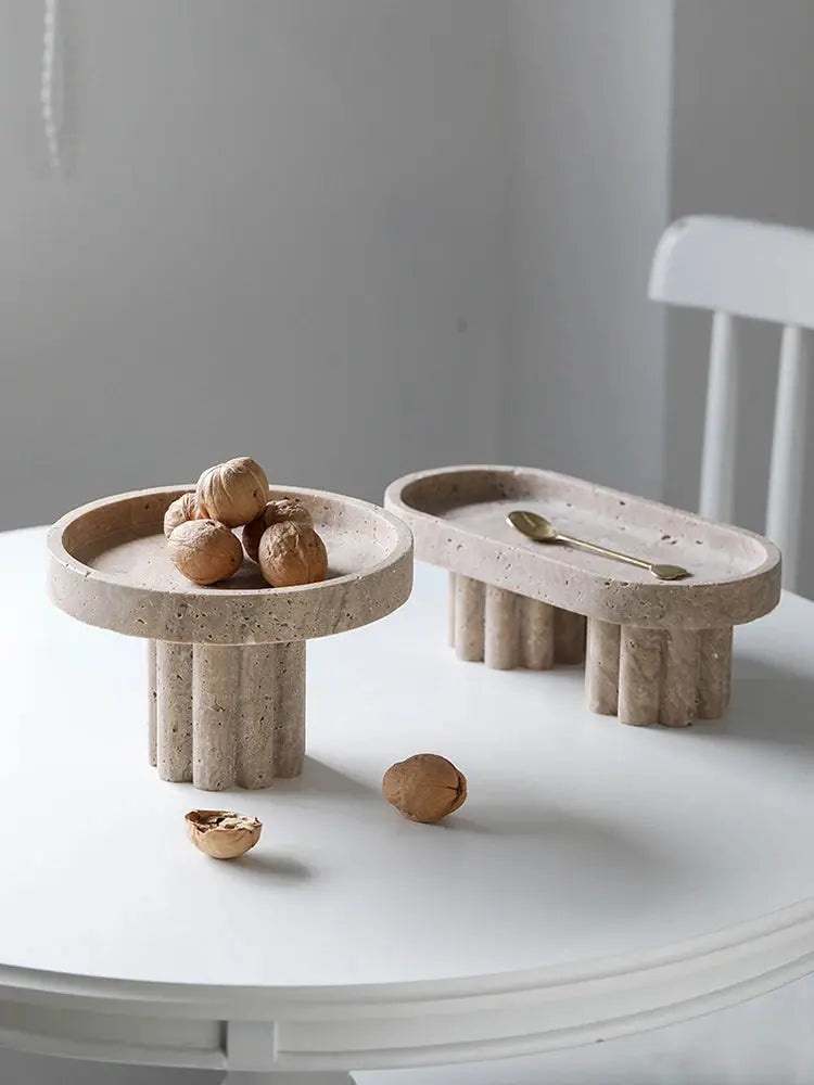 Luxury Marble Serving Tray with Legs, Decorative Travertine Dish for Coffee Table Decor, Stone Vanity Tray for Perfume Candles KATANA HOUSE