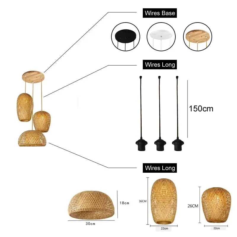 Classic 3Pcs Pendant Lamps Bambooo Wooden E27 Chandeliers Illumination Ceiling Lights Living Room Bedroom Home Lighting Decor KATANA HOUSE