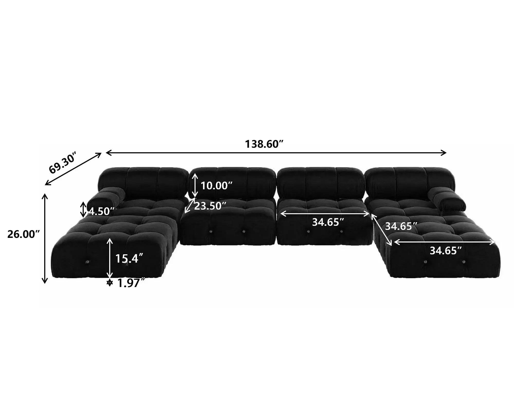 Minimalist Sectional Sofa for Living Room Black Velvet Fabric Modular Couches with Ottomans Comfortable Lounge Couch Sofas Sets KATANA HOUSE