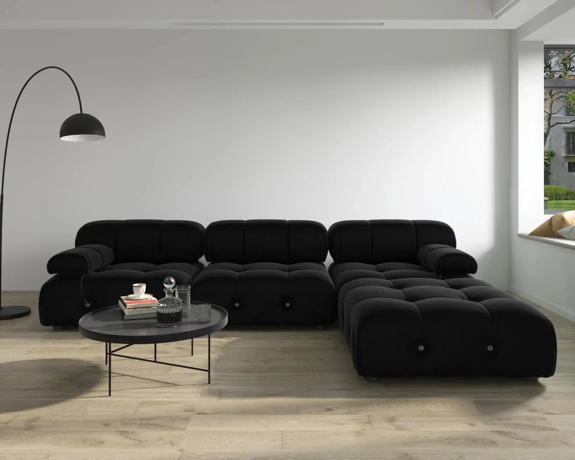 Minimalist Sectional Sofa for Living Room Black Velvet Fabric Modular Couches with Ottomans Comfortable Lounge Couch Sofas Sets KATANA HOUSE
