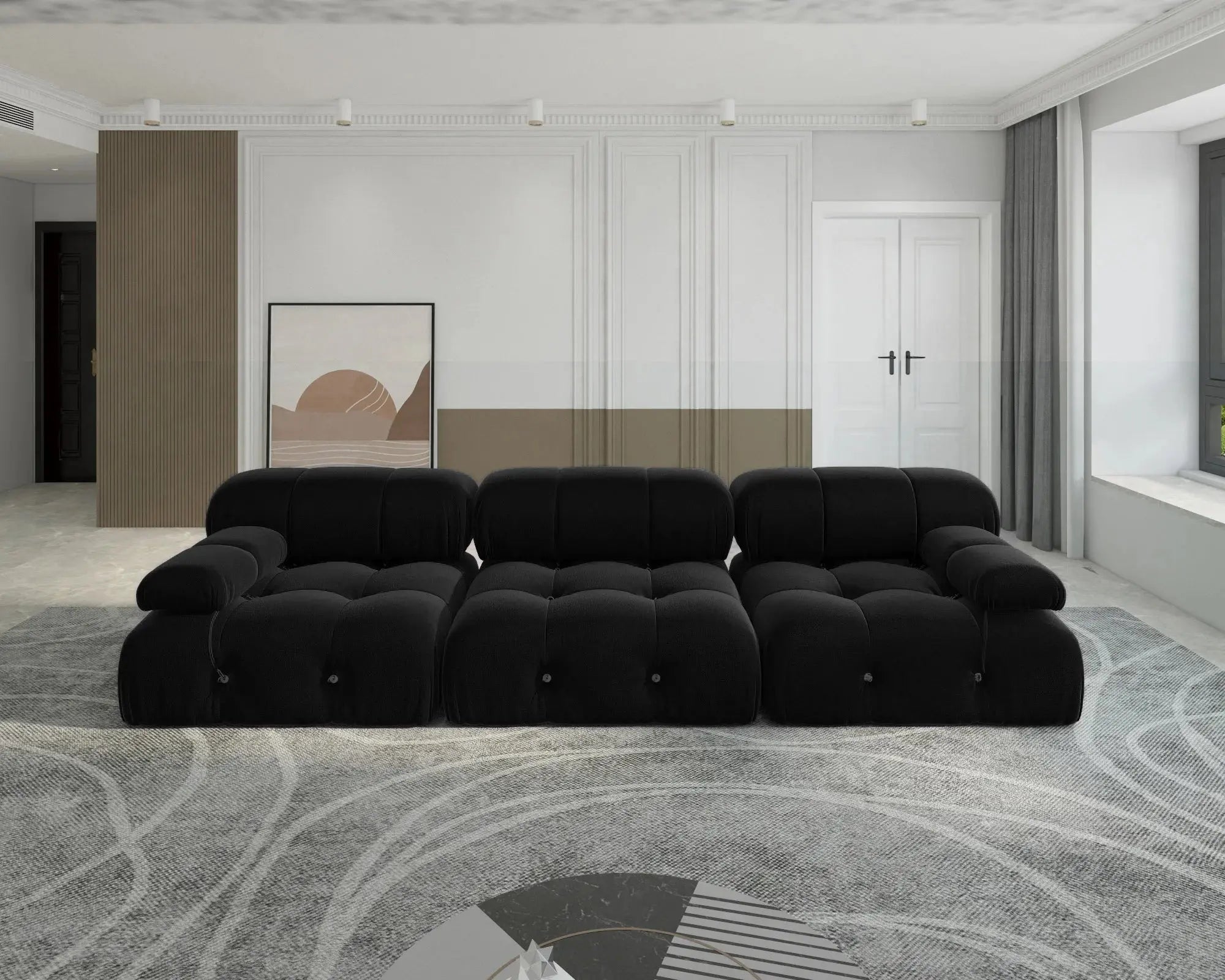 Minimalist Sectional Sofa for Living Room Black Velvet Fabric Modular Couches with Ottomans Comfortable Lounge Couch Sofas Sets KATANA HOUSE