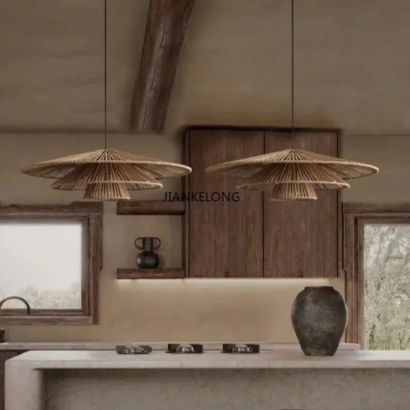 Japanese Wabi Sabi Handmade Vintage Homestay Hotel  Restaurant Chandelier Decoration Imitation Rattan Lamp KATANA HOUSE