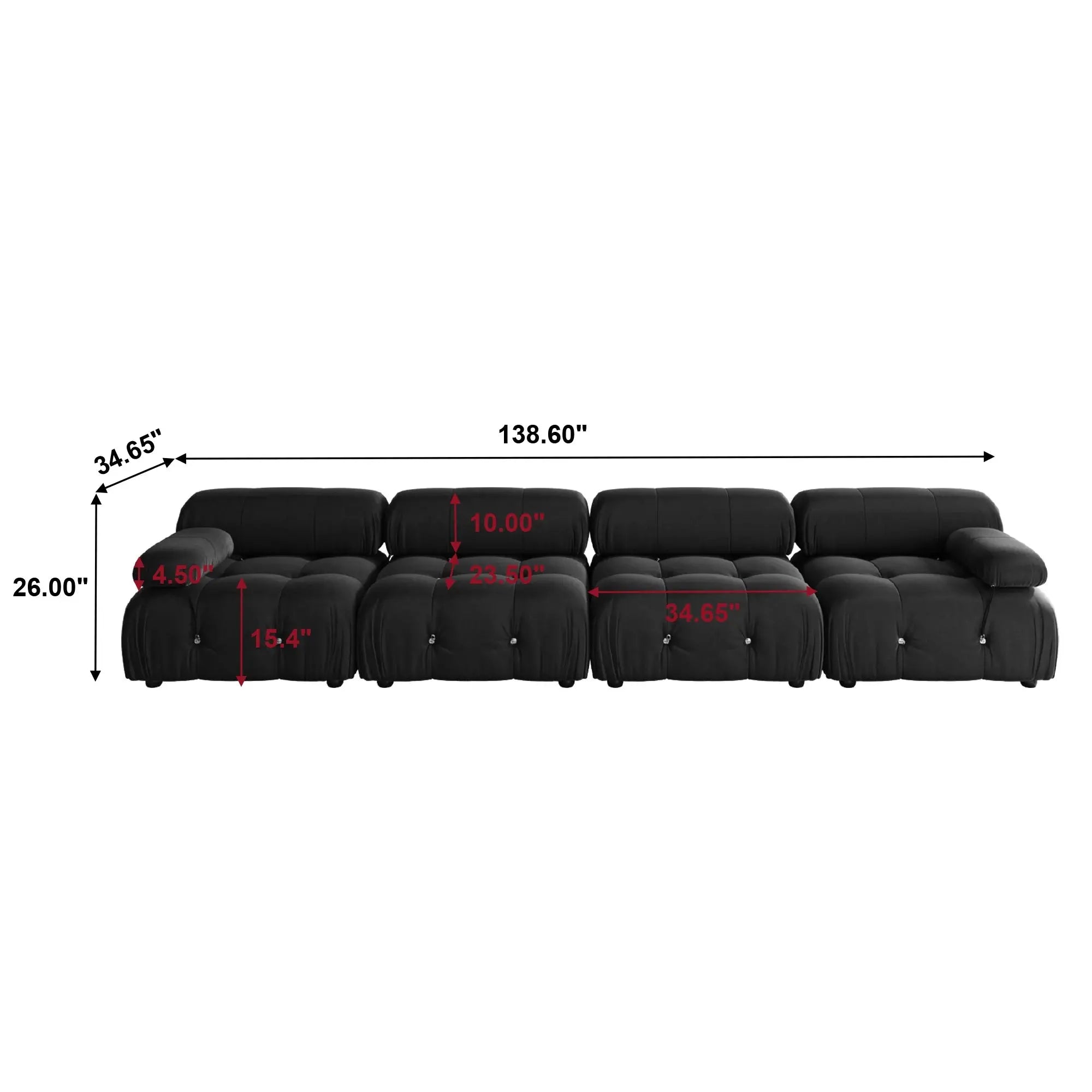 Minimalist Sectional Sofa for Living Room Black Velvet Fabric Modular Couches with Ottomans Comfortable Lounge Couch Sofas Sets KATANA HOUSE