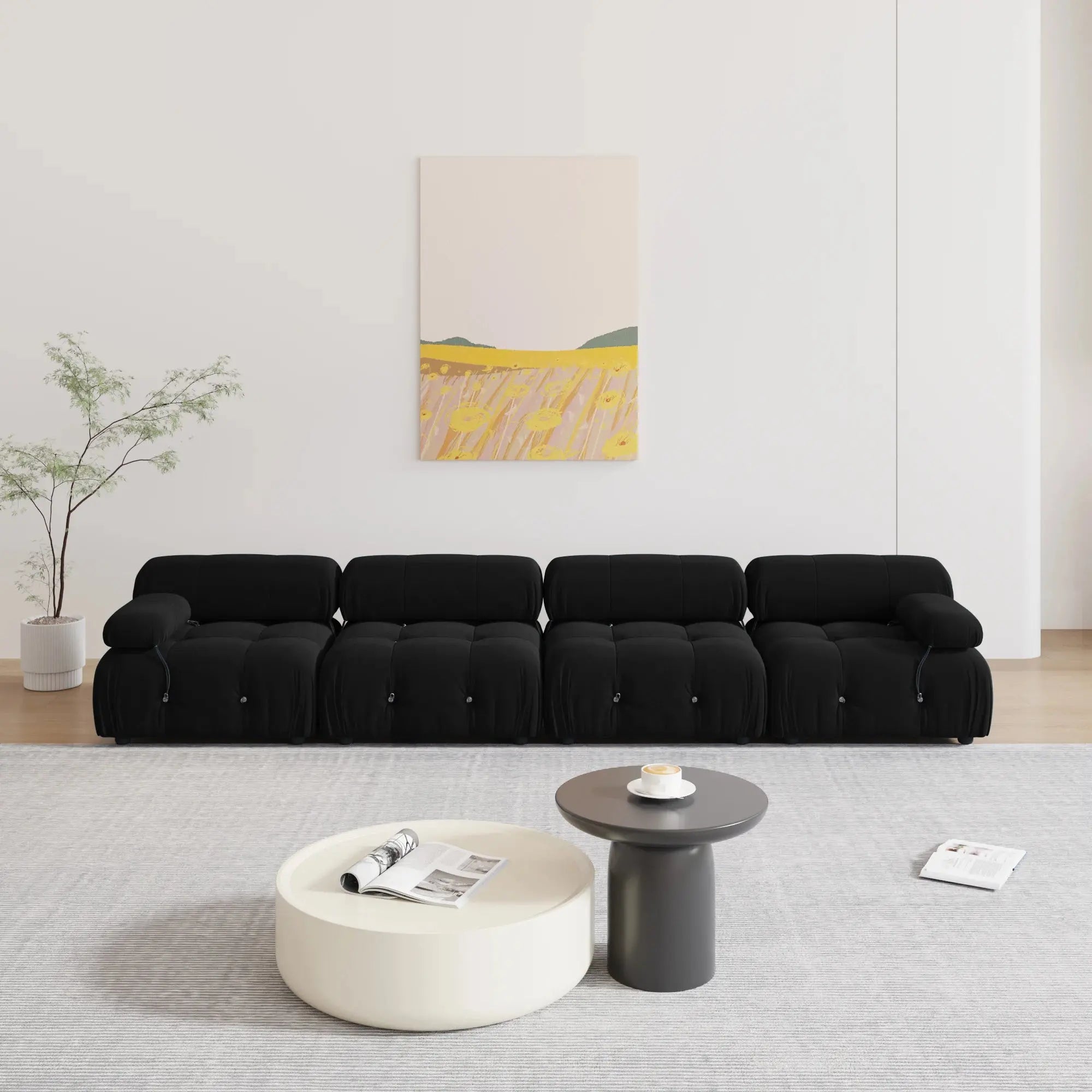Minimalist Sectional Sofa for Living Room Black Velvet Fabric Modular Couches with Ottomans Comfortable Lounge Couch Sofas Sets KATANA HOUSE
