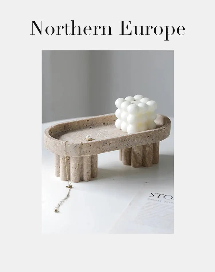 Luxury Marble Serving Tray with Legs, Decorative Travertine Dish for Coffee Table Decor, Stone Vanity Tray for Perfume Candles KATANA HOUSE