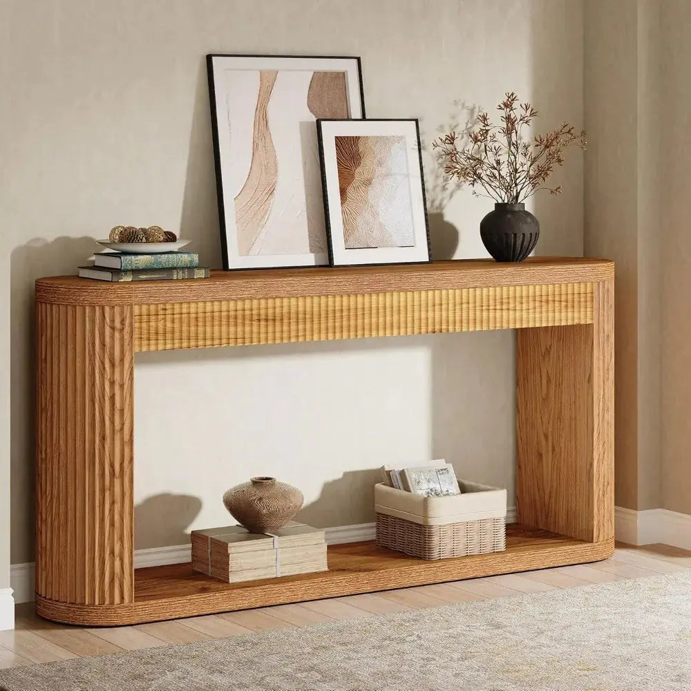 63 Inch Fluted Console Table for Entryway, Narrow Wood Sofa Table Behind Couch for Entrance, Hallway, Foyer, Front Door KATANA HOUSE