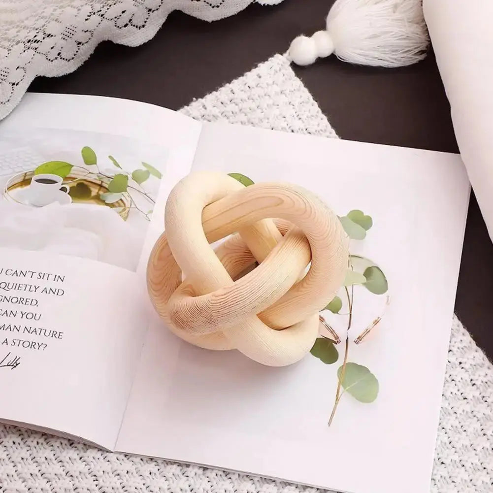 Wood Knot Decor Rustic Farmhouse Accent Hand Carved 3-Link Wood Chain Link Decor Living Room Bedroom Office Coffee Table Decor KATANA HOUSE