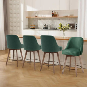 Counter Height Bar Stools Set of 3,Modern Mid-Century Swivel Barstools with Backs and Wood Legs,Linen Fabric Upholstered Bar KATANA HOUSE