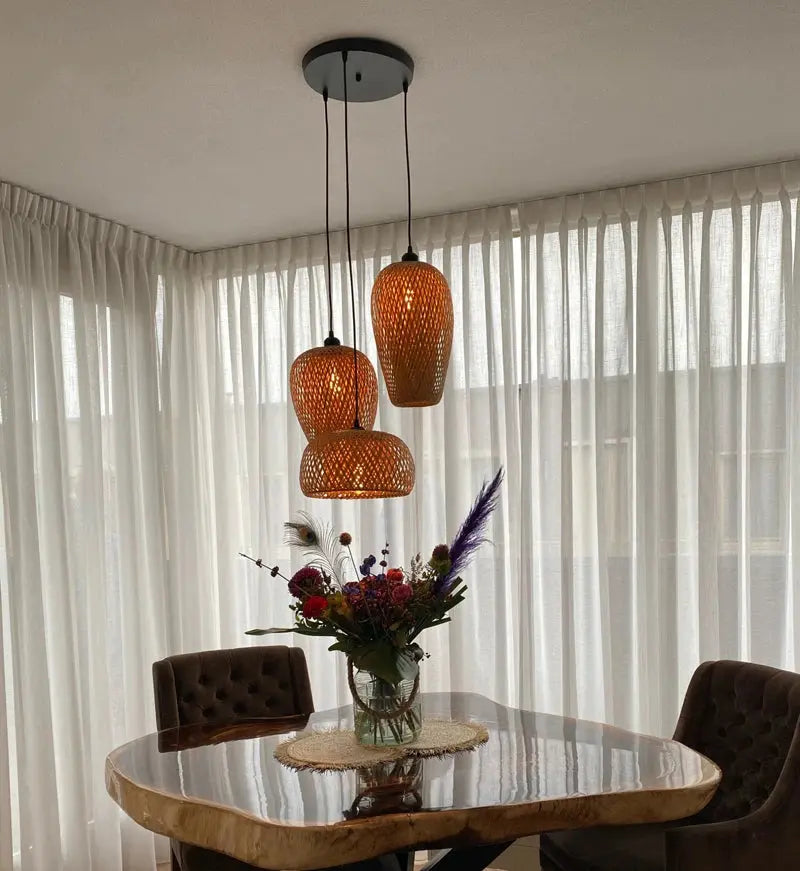 Classic 3Pcs Pendant Lamps Bambooo Wooden E27 Chandeliers Illumination Ceiling Lights Living Room Bedroom Home Lighting Decor KATANA HOUSE