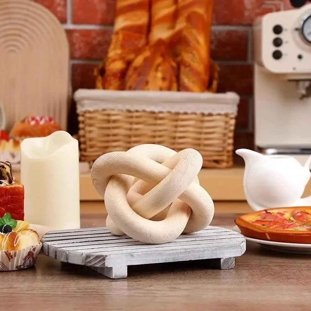 Wood Knot Decor Rustic Farmhouse Accent Hand Carved 3-Link Wood Chain Link Decor Living Room Bedroom Office Coffee Table Decor KATANA HOUSE