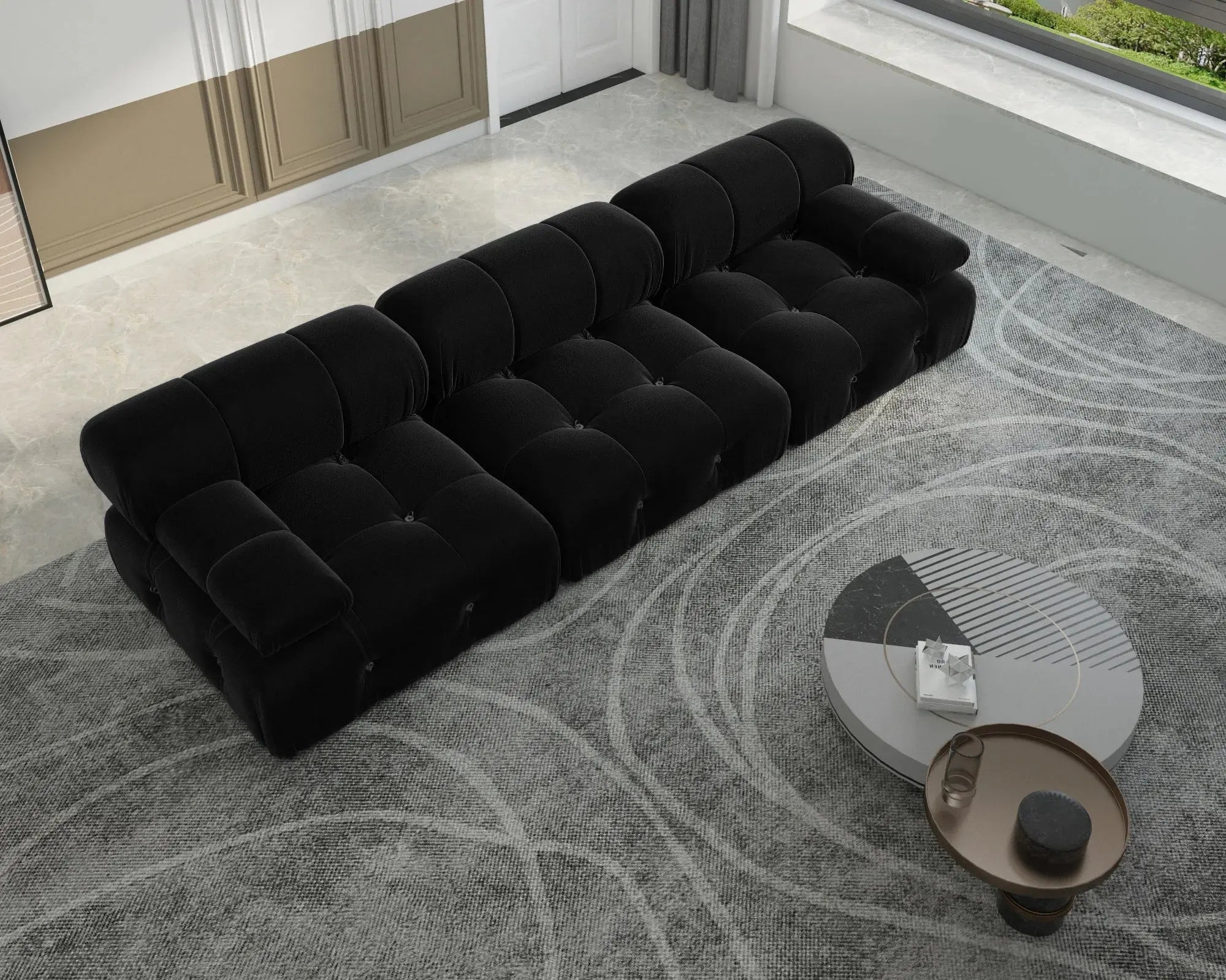 Minimalist Sectional Sofa for Living Room Black Velvet Fabric Modular Couches with Ottomans Comfortable Lounge Couch Sofas Sets KATANA HOUSE