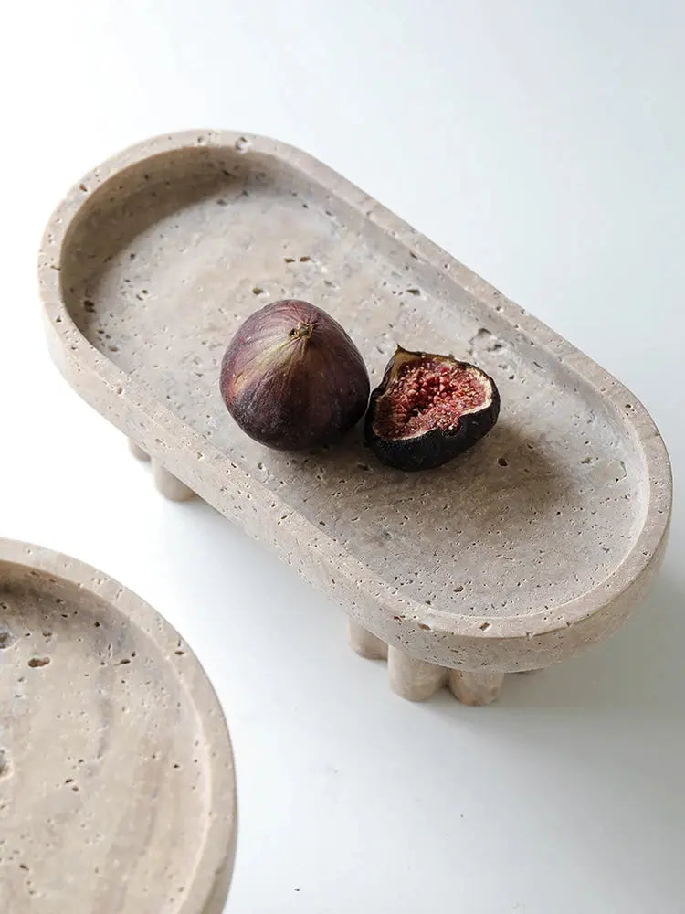 Luxury Marble Serving Tray with Legs, Decorative Travertine Dish for Coffee Table Decor, Stone Vanity Tray for Perfume Candles KATANA HOUSE