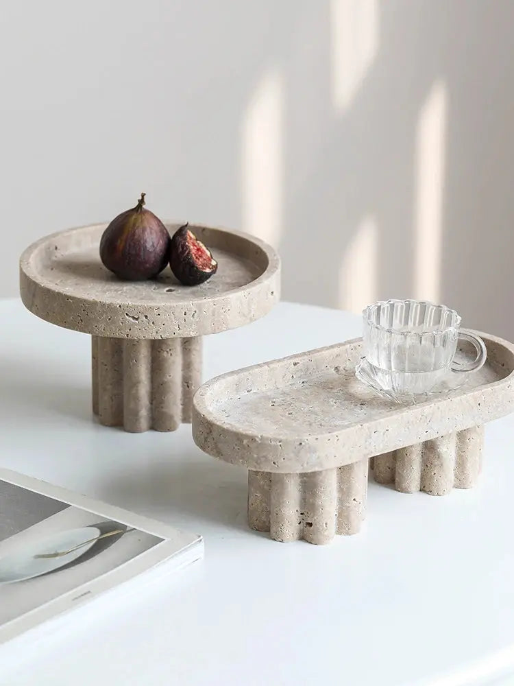 Luxury Marble Serving Tray with Legs, Decorative Travertine Dish for Coffee Table Decor, Stone Vanity Tray for Perfume Candles KATANA HOUSE