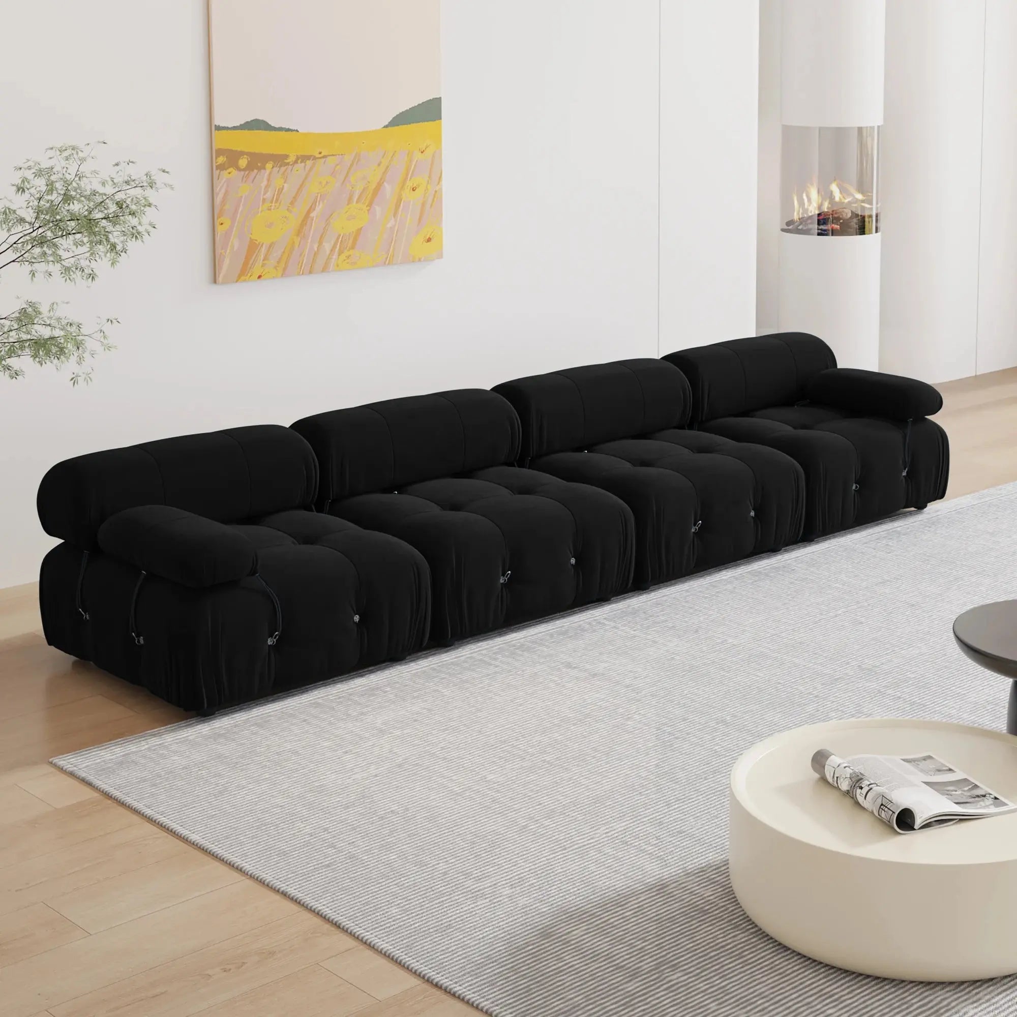 Minimalist Sectional Sofa for Living Room Black Velvet Fabric Modular Couches with Ottomans Comfortable Lounge Couch Sofas Sets KATANA HOUSE