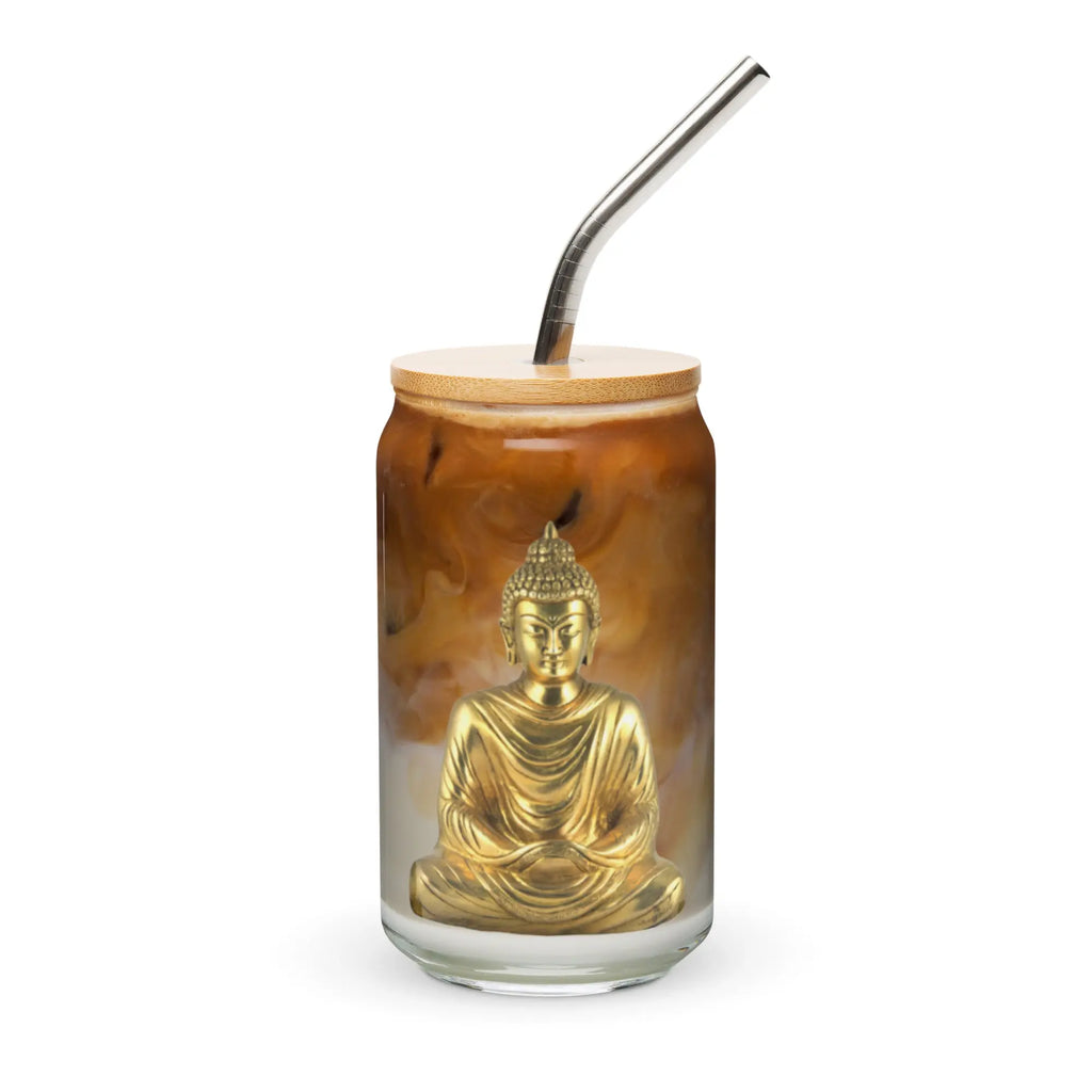 Buddha Coffee Religion Can-shaped Tumbler glass with lid and straw - COFFEE RELIGION