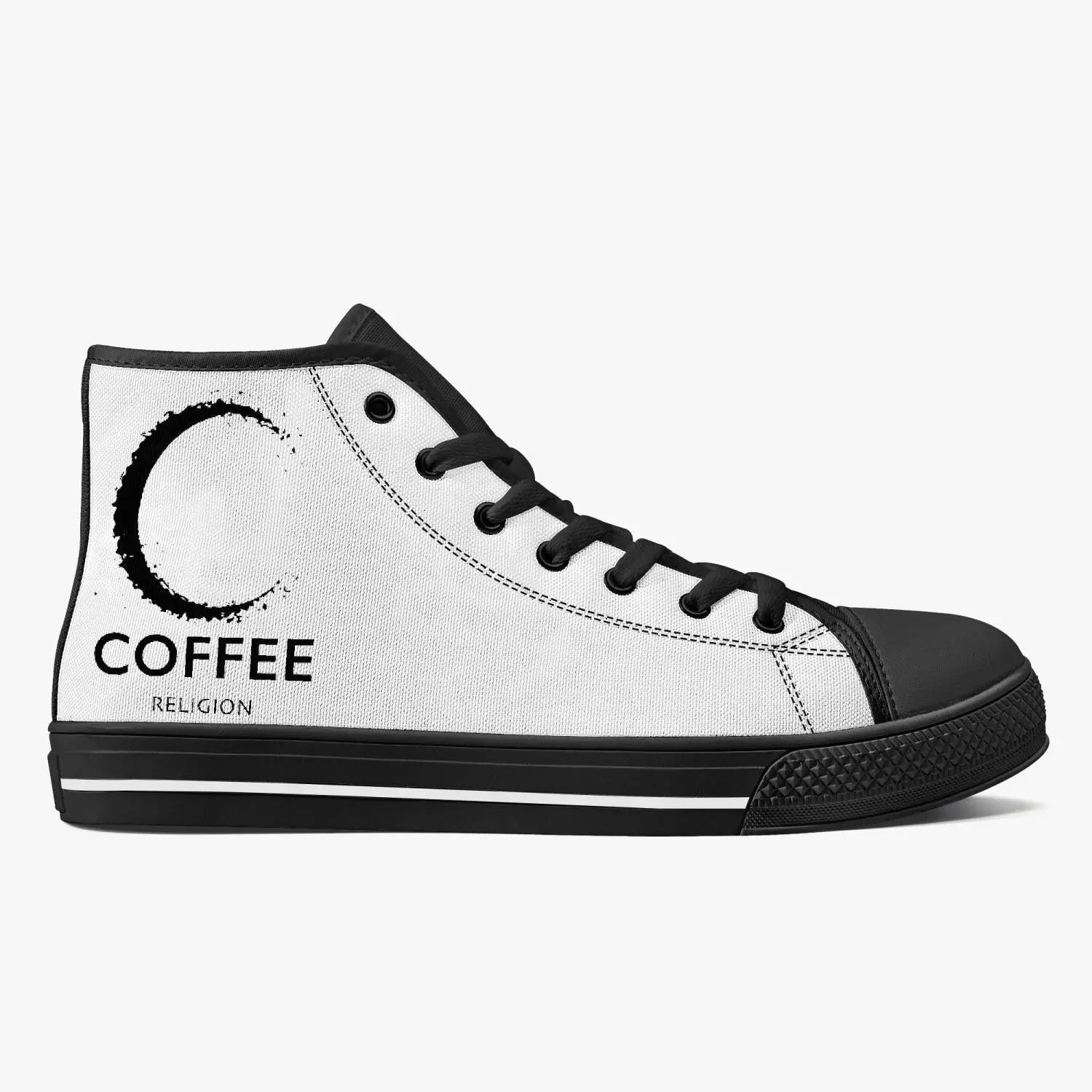 Coffee Religion Moon Walk Classic High Sneakers Canvas Shoes - White/Black Coffee Religion