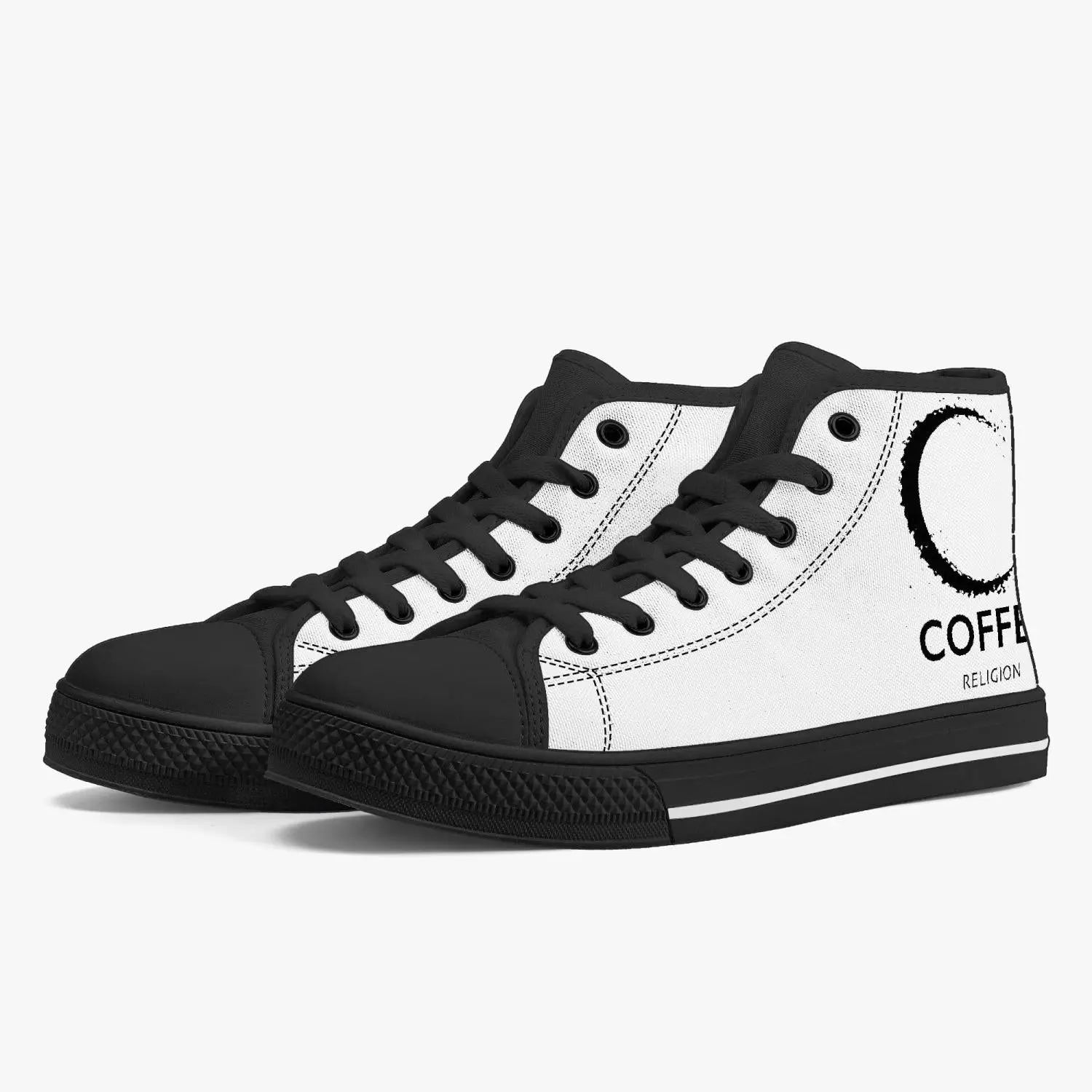 Coffee Religion Moon Walk Classic High Sneakers Canvas Shoes - White/Black Coffee Religion