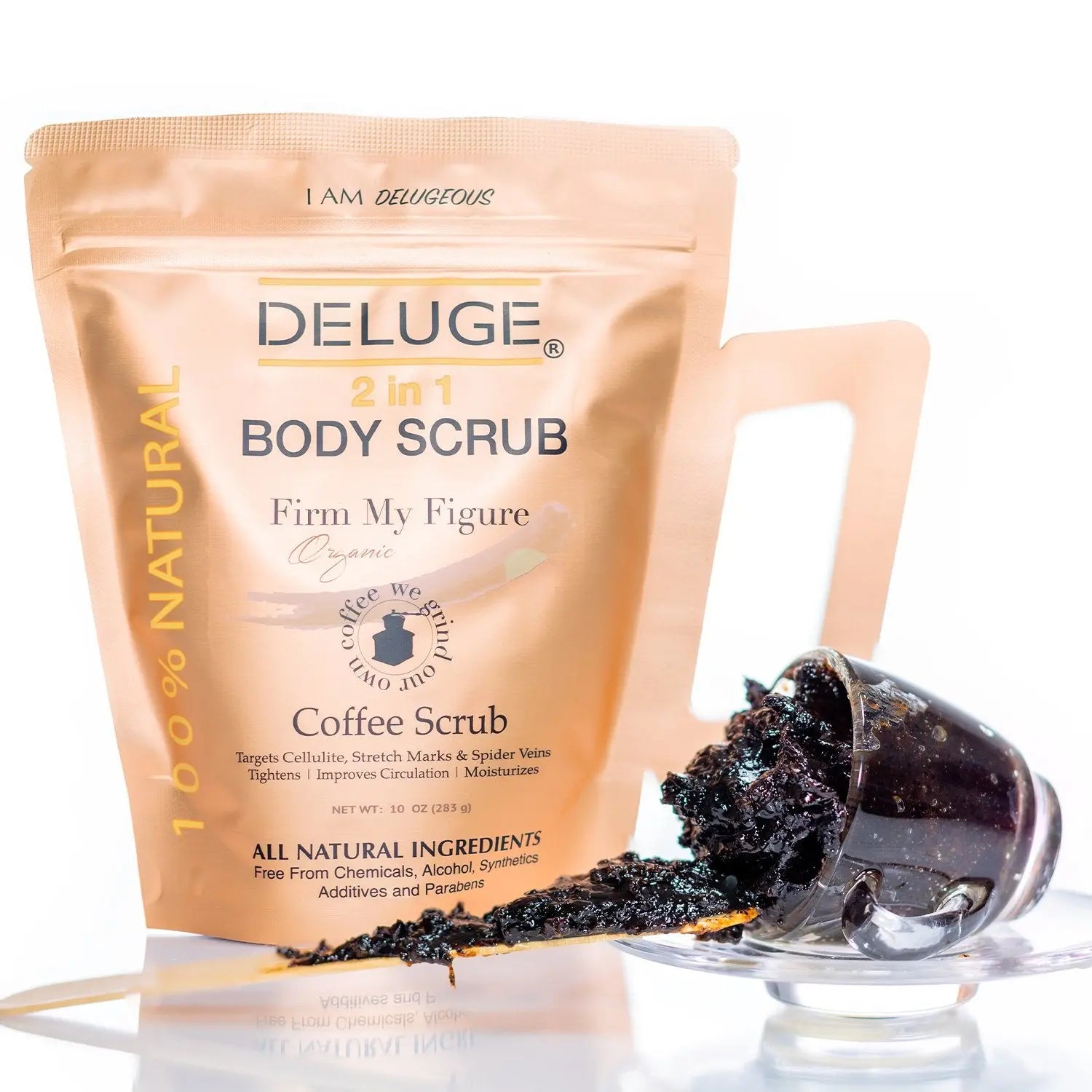 Deluge Organic Coffee Body and Face Scrub Natural, stretch marks, cellulite DELUGE Cosmetics