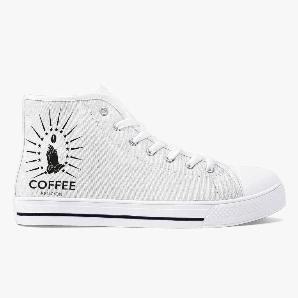 Kick COFFEE RELIGION Classic High Sneakers Canvas Shoes - White/Black COFFEE RELIGION