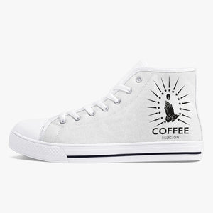 Kick COFFEE RELIGION Classic High Sneakers Canvas Shoes - White/Black COFFEE RELIGION