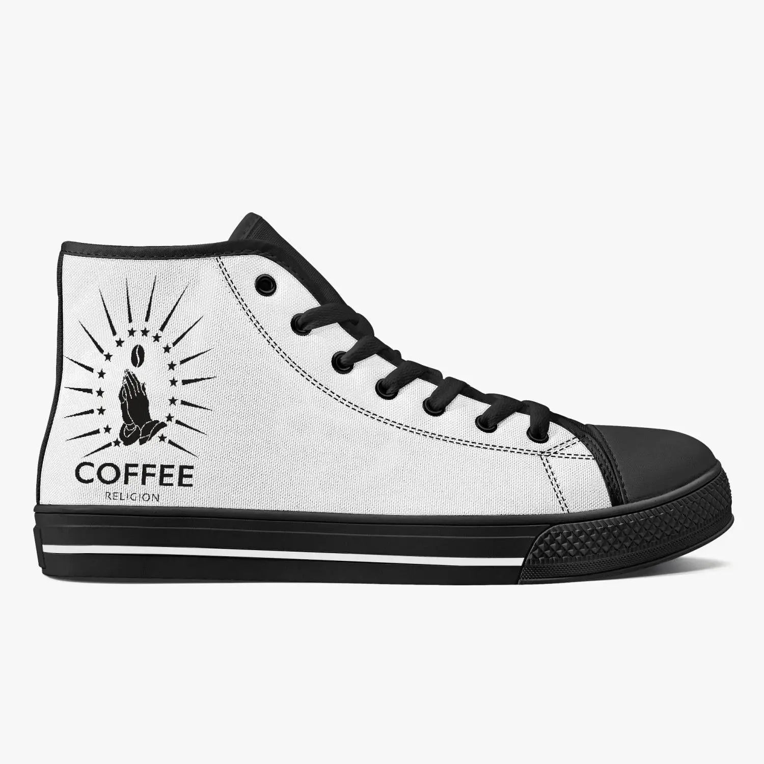 Kick COFFEE RELIGION Classic High Sneakers Canvas Shoes - White/Black COFFEE RELIGION