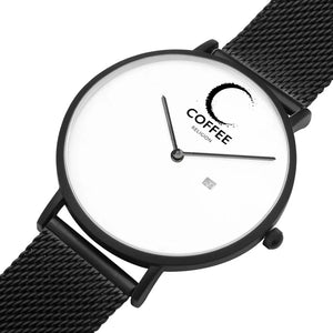 COFFEE RELIGION COFFEE TIME Black Steel Minimalist Watch with date JetPrint Fulfillment