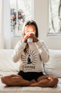 COFFEE RELIGION Cropped Oversize Cream Cafe Latte Sweatshirt COFFEE RELIGION