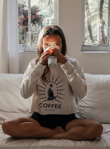 COFFEE RELIGION Cropped Oversize Cream Cafe Latte Sweatshirt COFFEE RELIGION