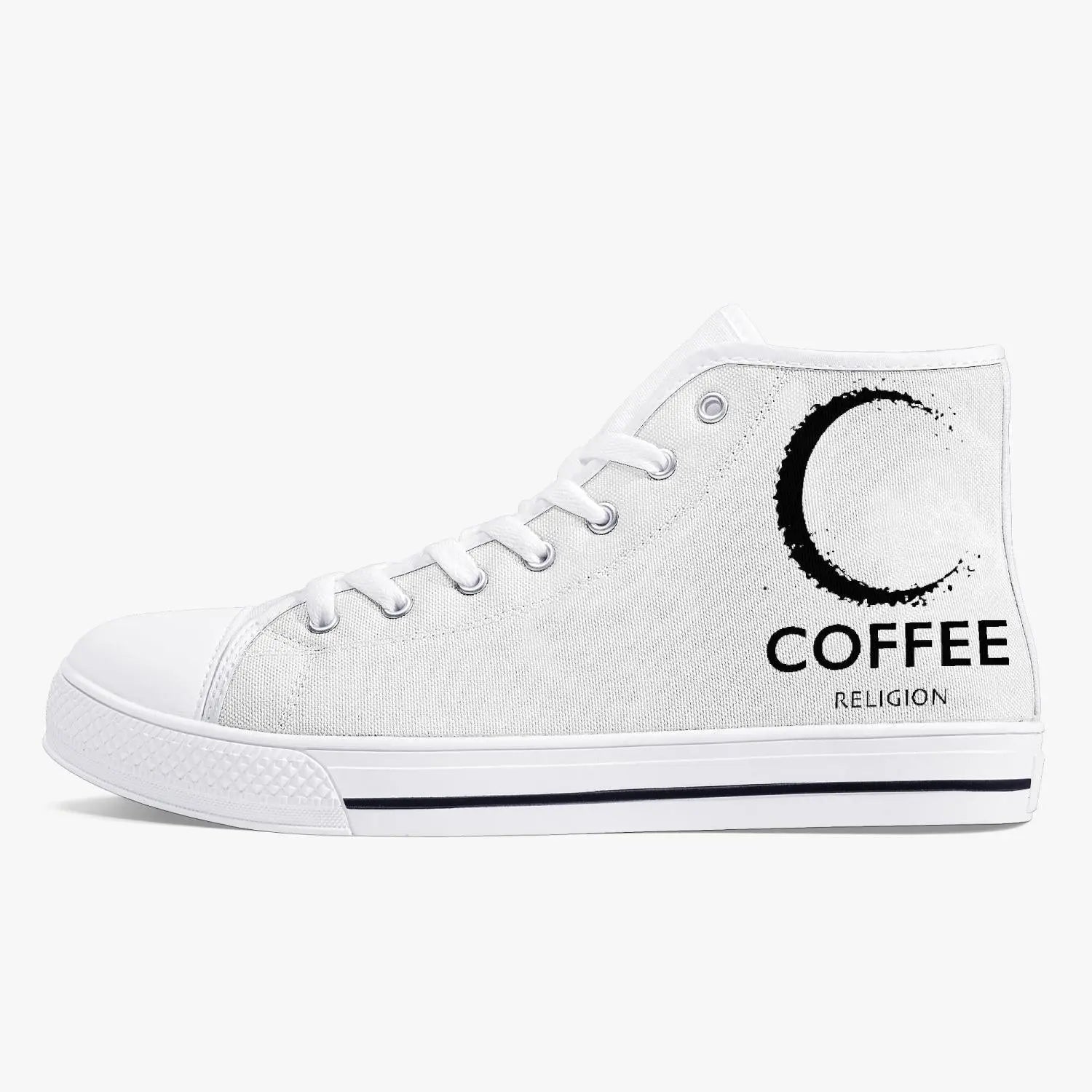 Coffee Religion Moon Walk Classic High Sneakers Canvas Shoes - White/Black Coffee Religion