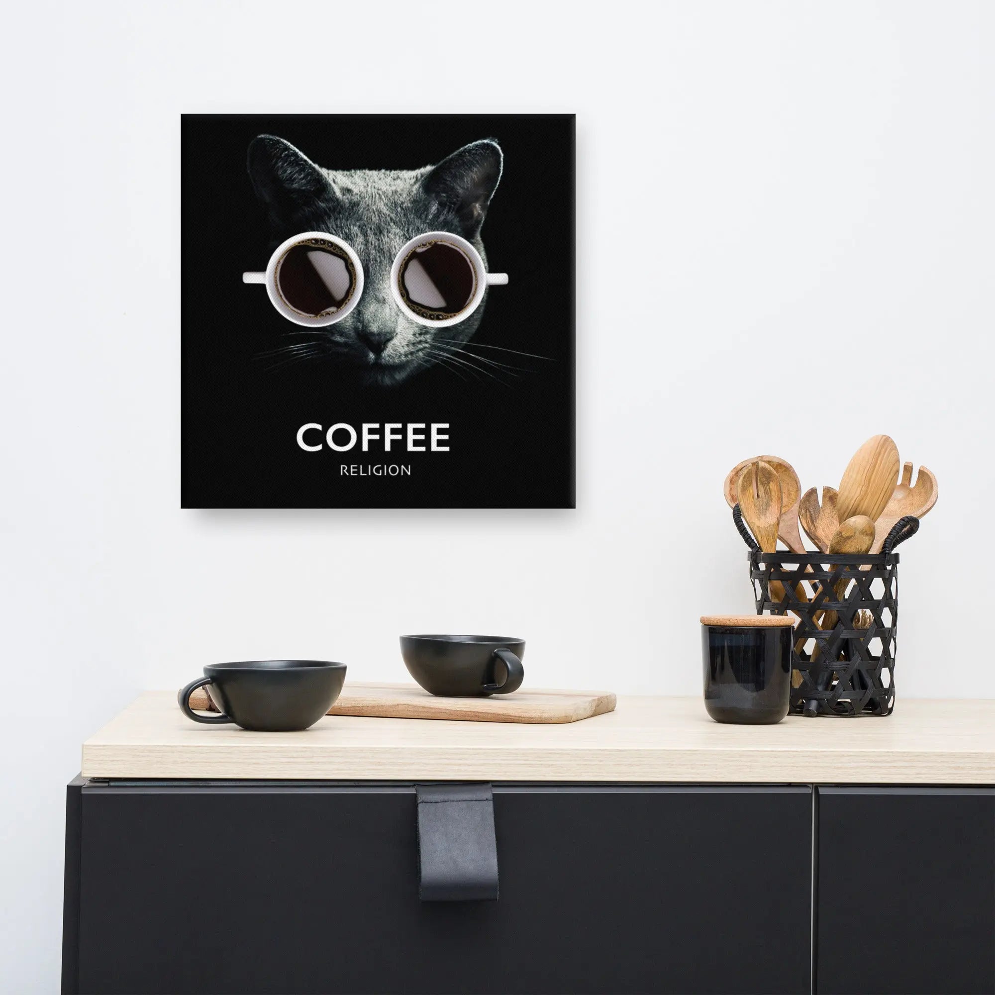 COFFEE RELIGION Cat Canvas Decor Wall Art COFFEE RELIGION