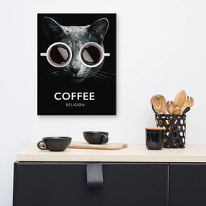 COFFEE RELIGION Cat Canvas Decor Wall Art COFFEE RELIGION