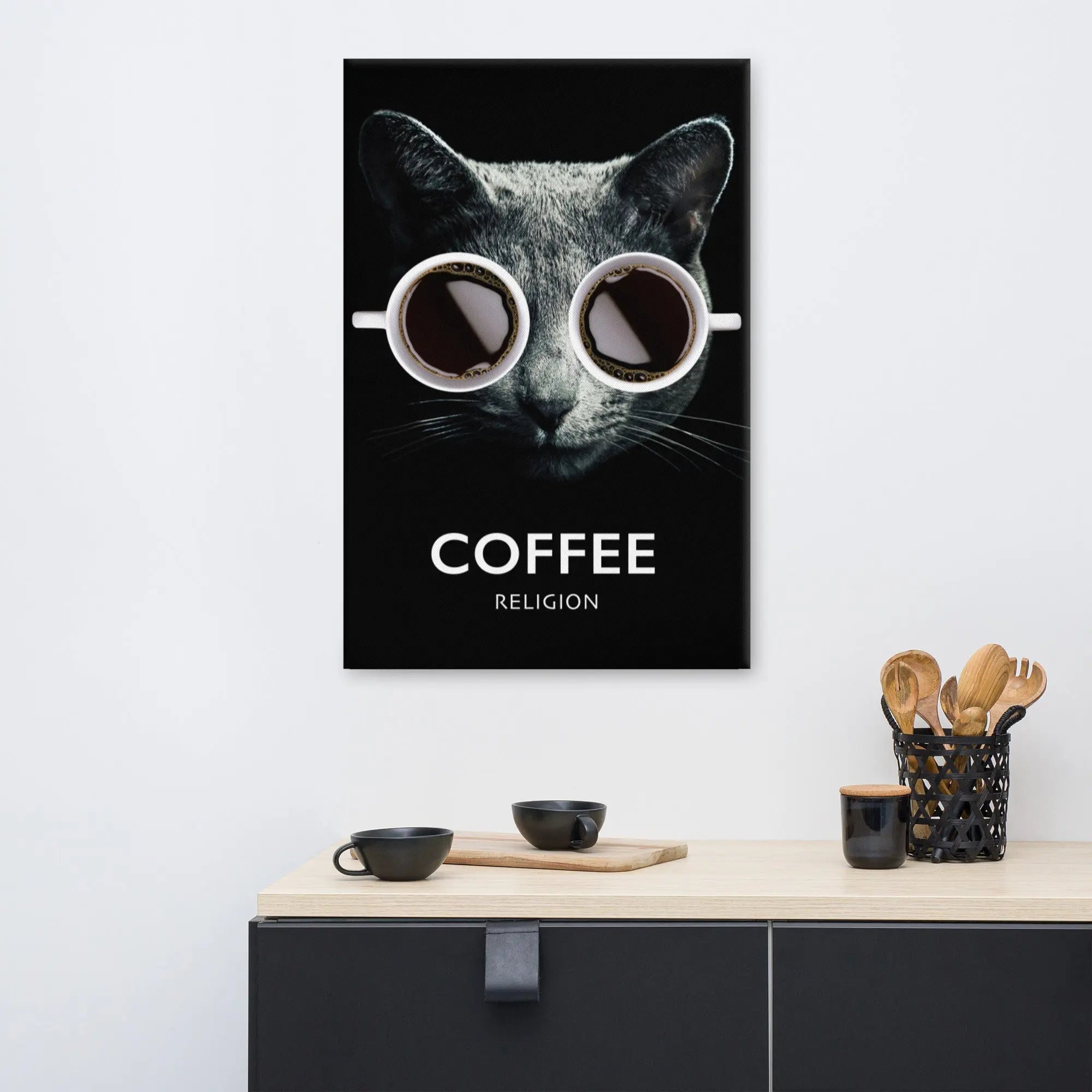 COFFEE RELIGION Cat Canvas Decor Wall Art COFFEE RELIGION