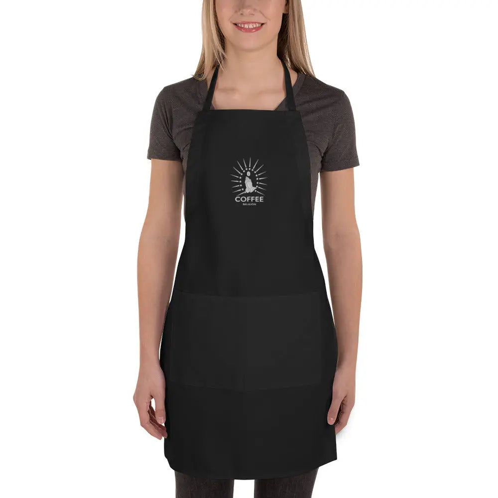 Coffee Religion Black Embroidered Apron COFFEE RELIGION