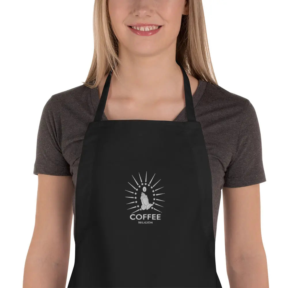 Coffee Religion Black Embroidered Apron COFFEE RELIGION