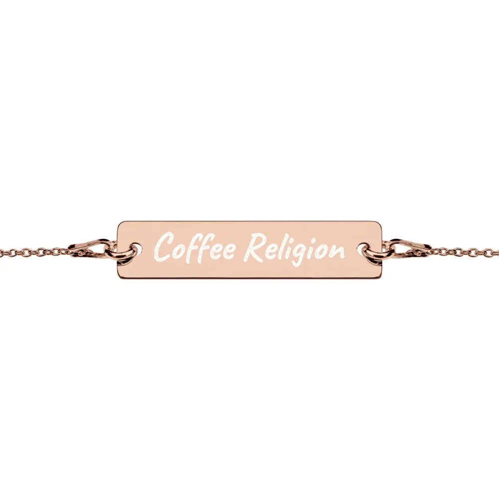 Coffee Religion Engraved Rose Gold Bar Chain Bracelet COFFEE RELIGION