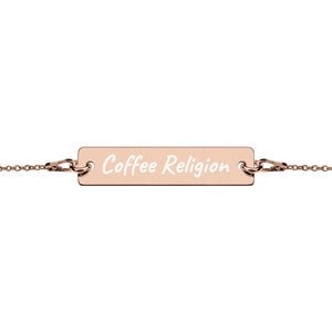 Coffee Religion Engraved Rose Gold Bar Chain Bracelet COFFEE RELIGION