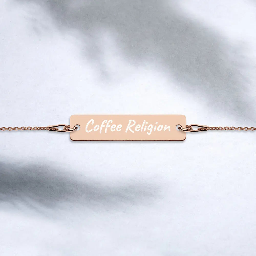 Coffee Religion Engraved Rose Gold Bar Chain Bracelet COFFEE RELIGION