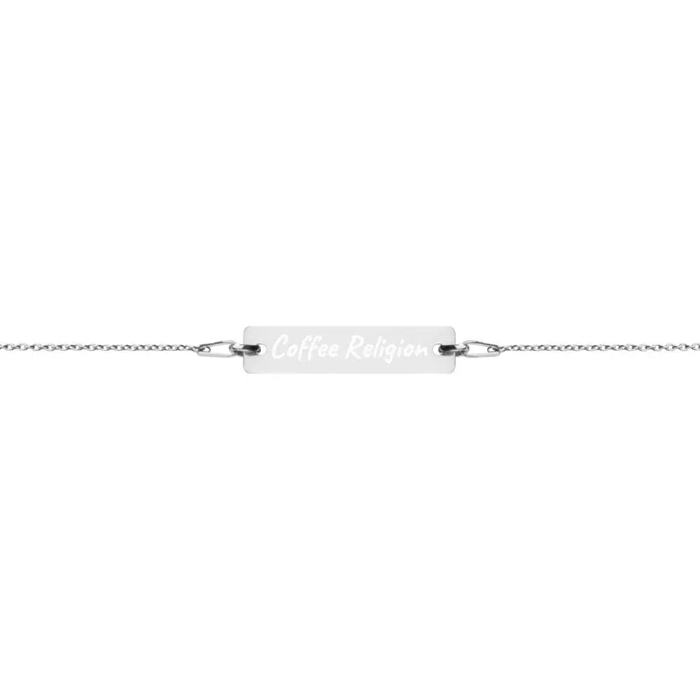 Engraved Silver Bar Chain Bracelet COFFEE RELIGION